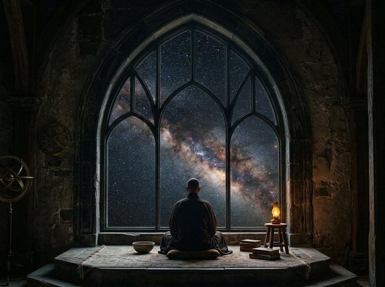 A fronteira invisível: diante da imensidão do cosmos e da consciência subjetiva, os instrumentos de laboratório silenciam.